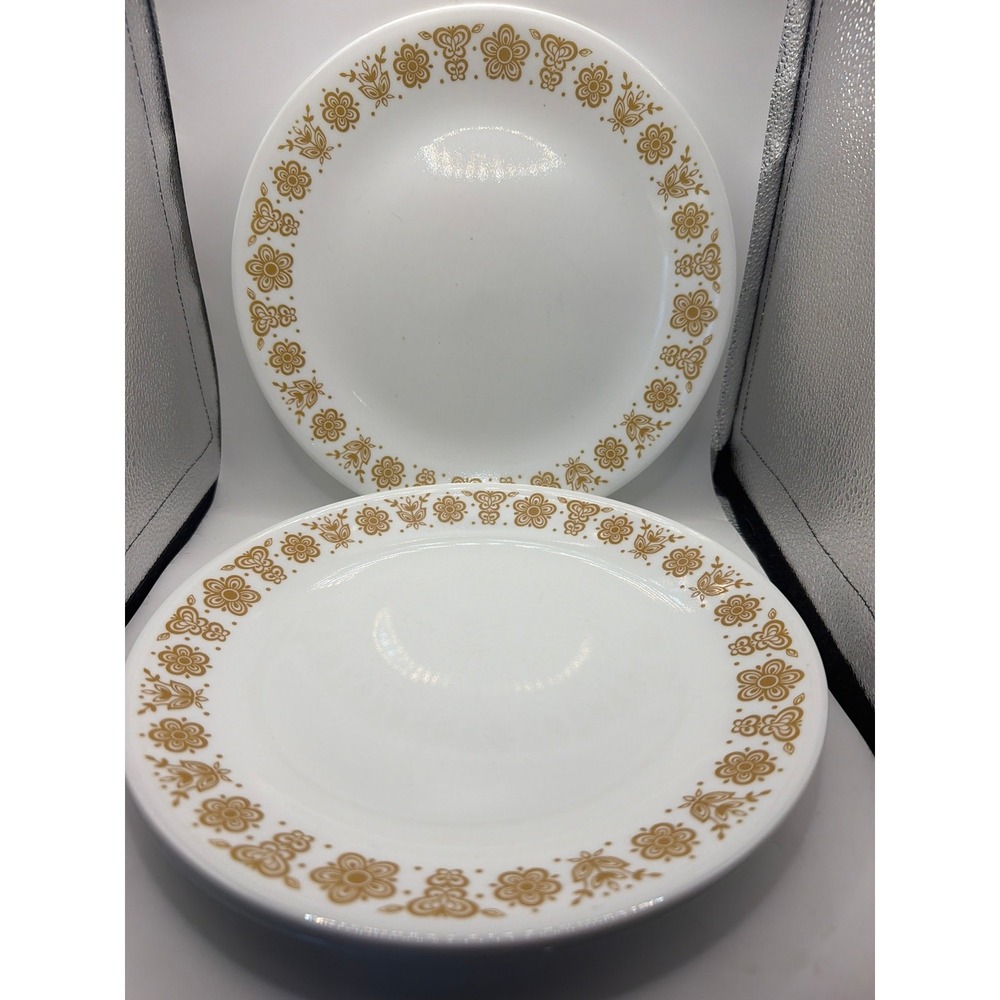 4 VINTAGE 1970's Corning Ware Corelle BUTTERFLY GOLD DINNER PLATE 10 1/4" WIDE
